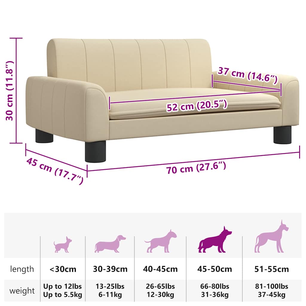Lettino per Cani Crema 70x45x30 cm in Tessuto