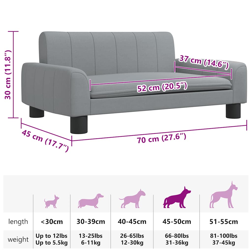Lettino per Cani Grigio Chiaro 70x45x30 cm in Tessuto