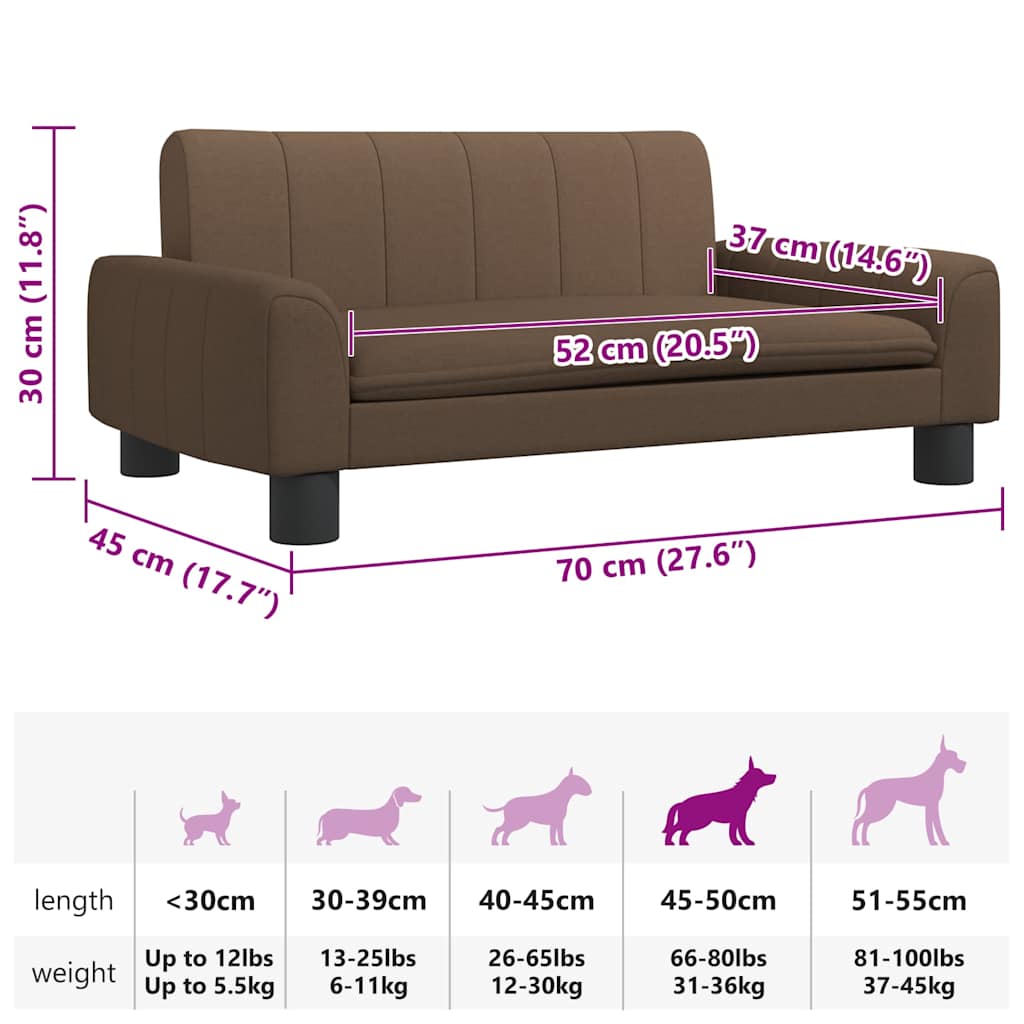 Lettino per Cani Marrone 70x45x30 cm in Tessuto