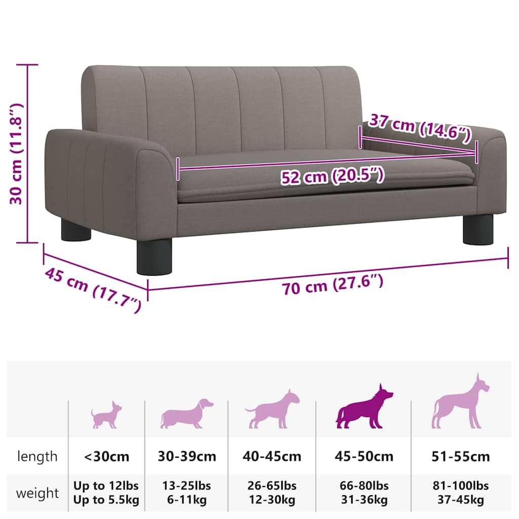 Lettino per Cani Tortora 70x45x30 cm in Tessuto