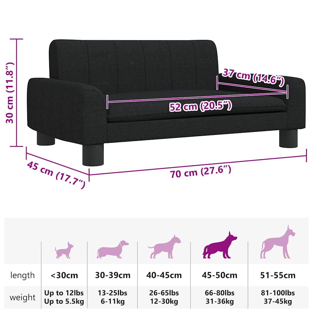 Lettino per Cani Nero 70x45x30 cm in Tessuto