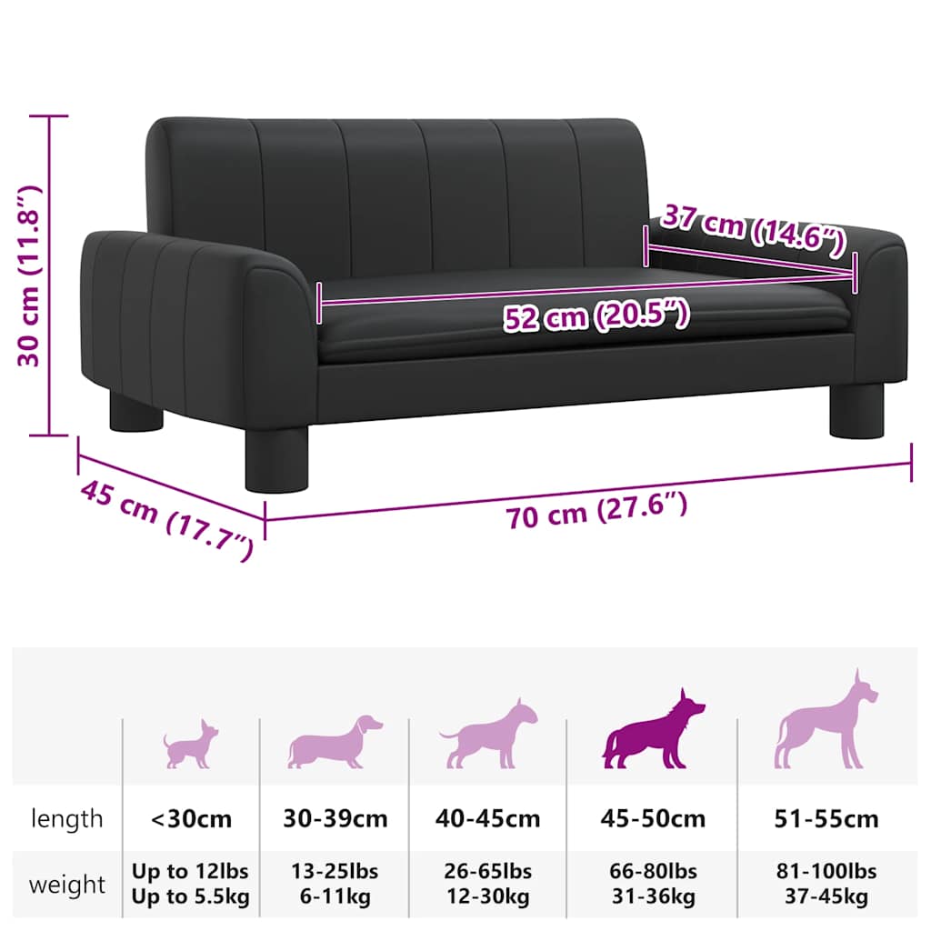 Lettino per Cani Nero 70x45x30 cm in Similpelle
