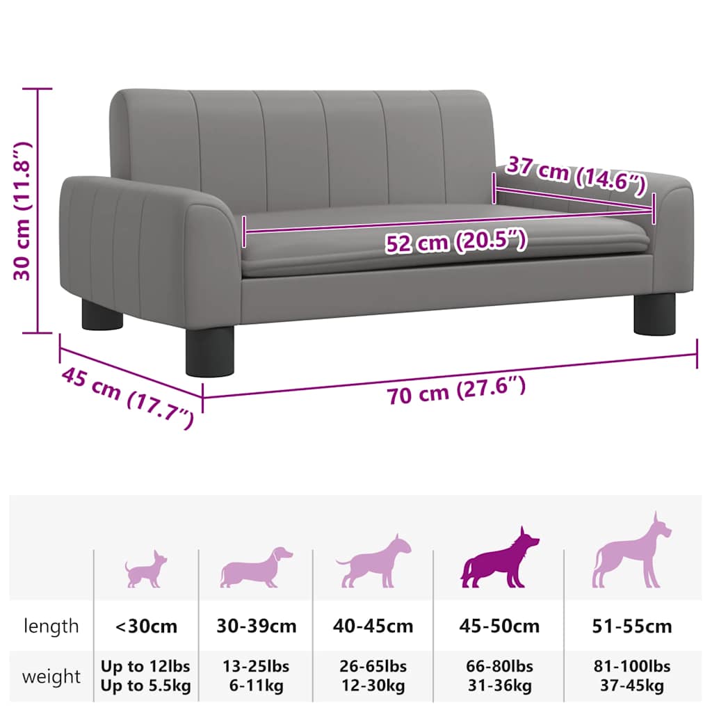 Lettino per Cani Grigio 70x45x30 cm in Similpelle