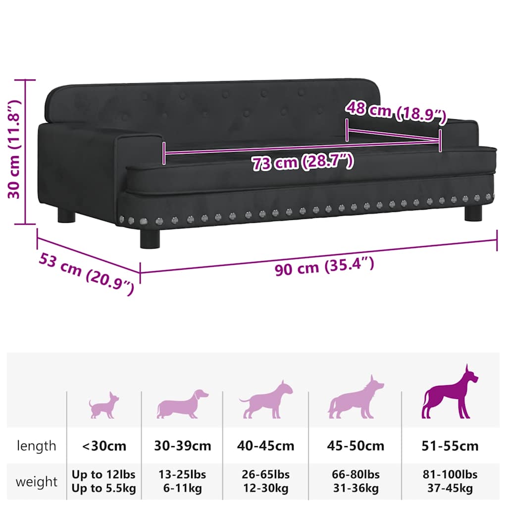 Lettino per Cani Nero 90x53x30 cm in Velluto