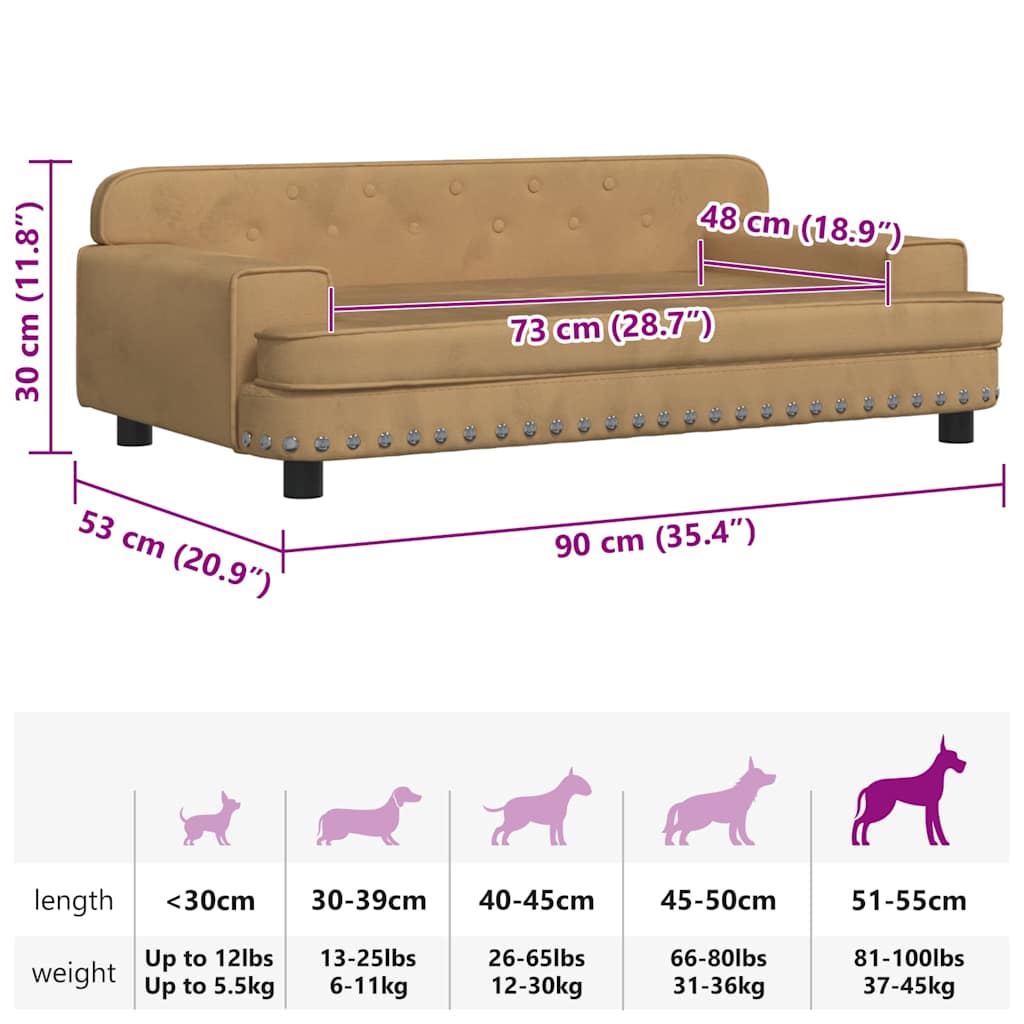 Lettino per Cani Marrone 90x53x30 cm in Velluto