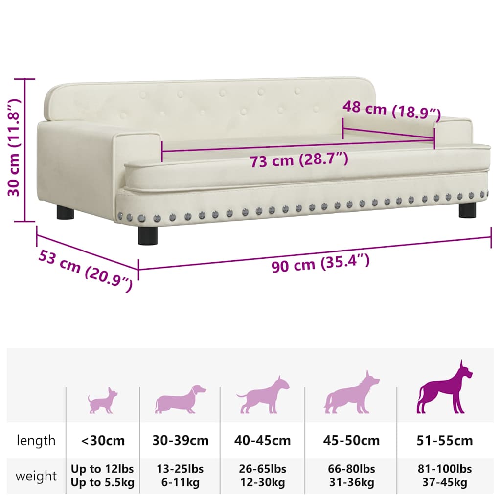 Lettino per Cani Crema 90x53x30 cm in Velluto