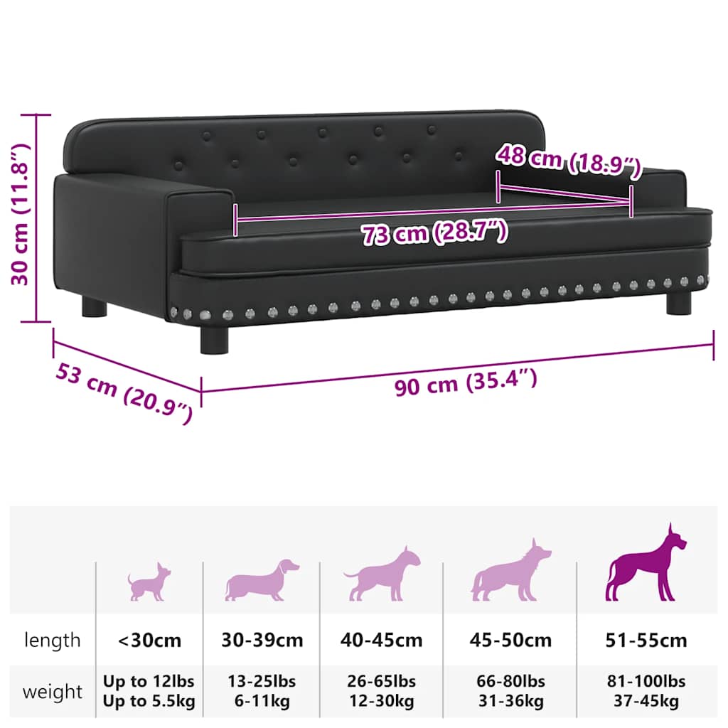 Lettino per Cani Nero 90x53x30 cm in Similpelle