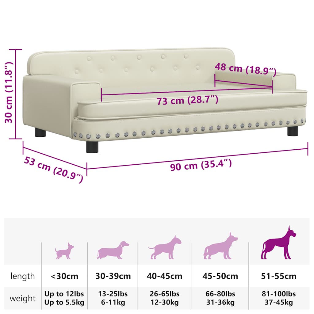 Lettino per Cani Crema 90x53x30 cm in Similpelle