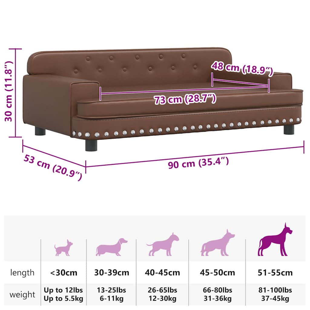 Lettino per Cani Marrone 90x53x30 cm in Similpelle