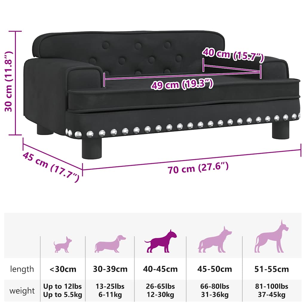 Lettino per Cani Nero 70x45x30 cm in Velluto