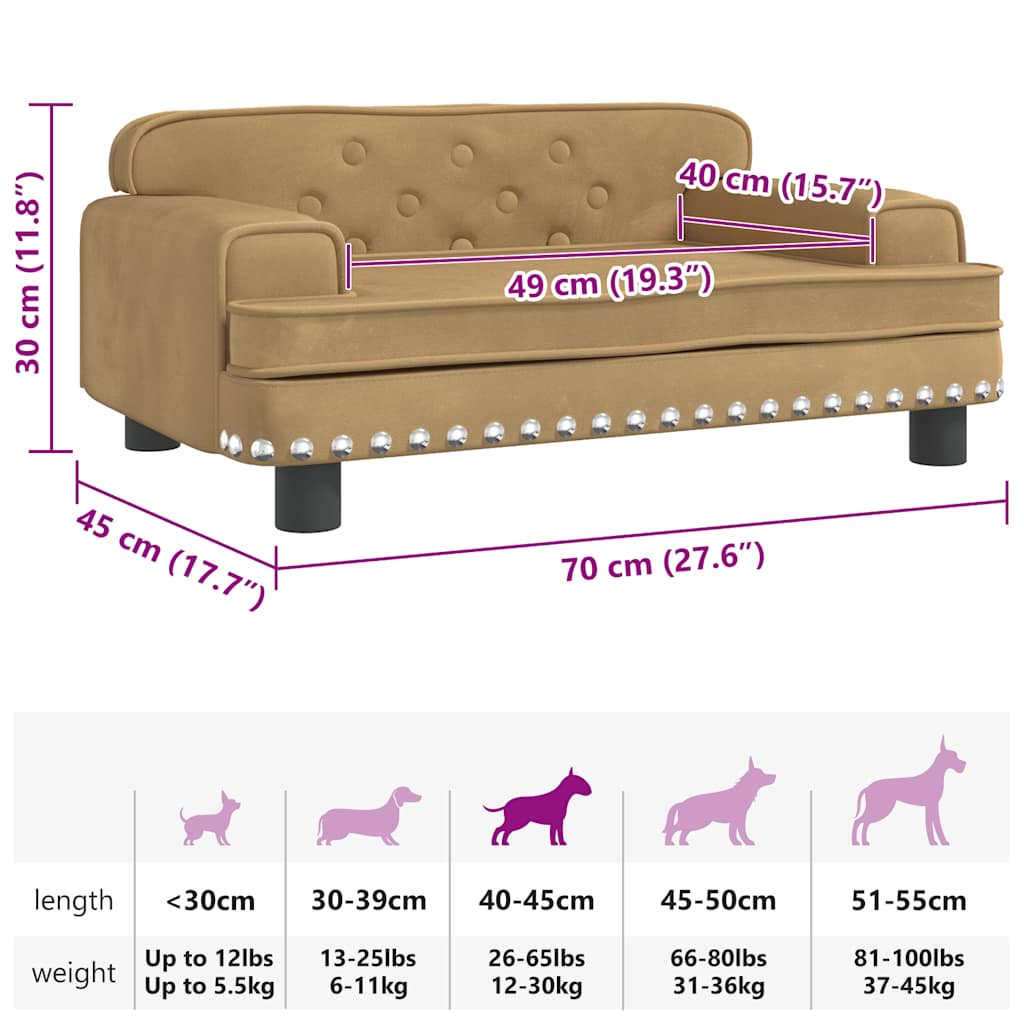 Lettino per Cani Marrone 70x45x30 cm in Velluto