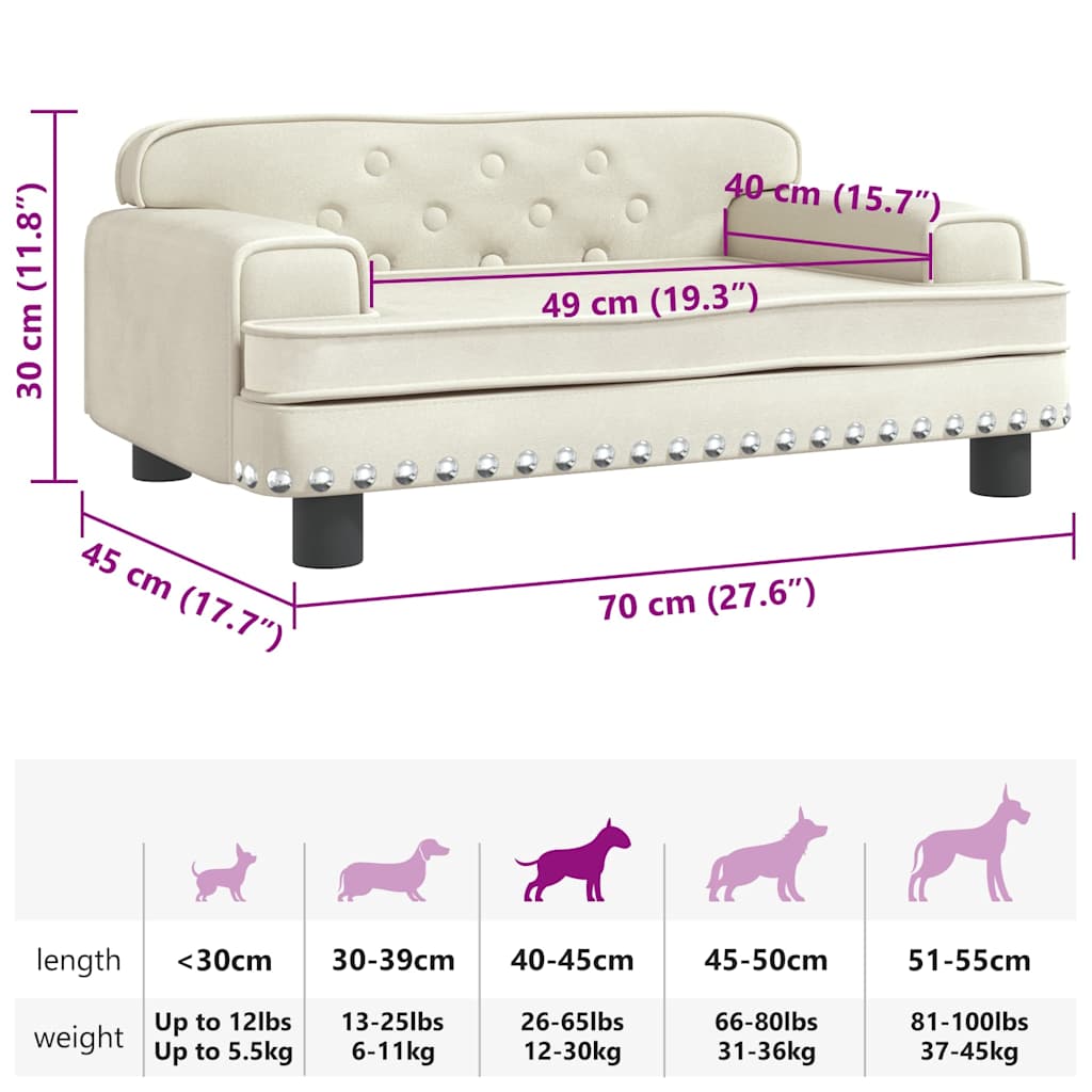 Lettino per Cani Crema 70x45x30 cm in Velluto