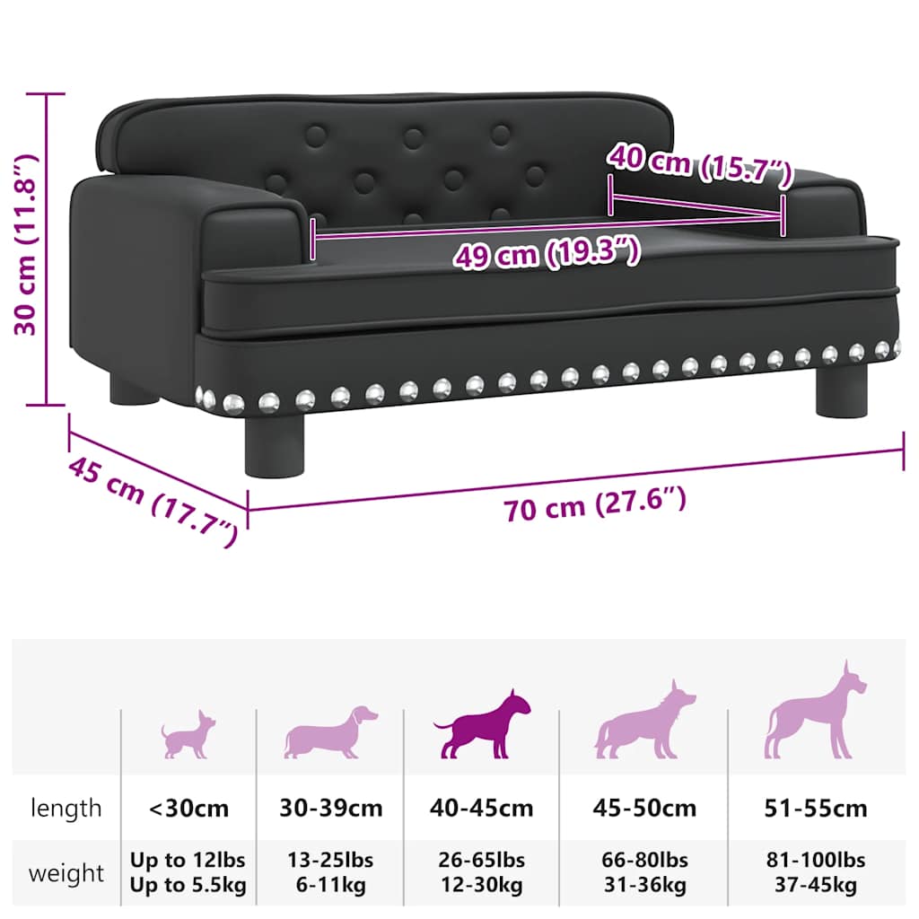 Lettino per Cani Nero 70x45x30 cm in Similpelle