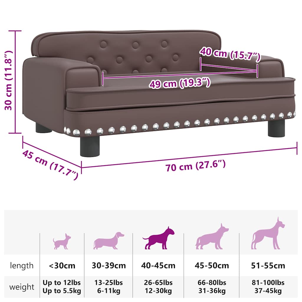 Lettino per Cani Marrone 70x45x30 cm in Similpelle