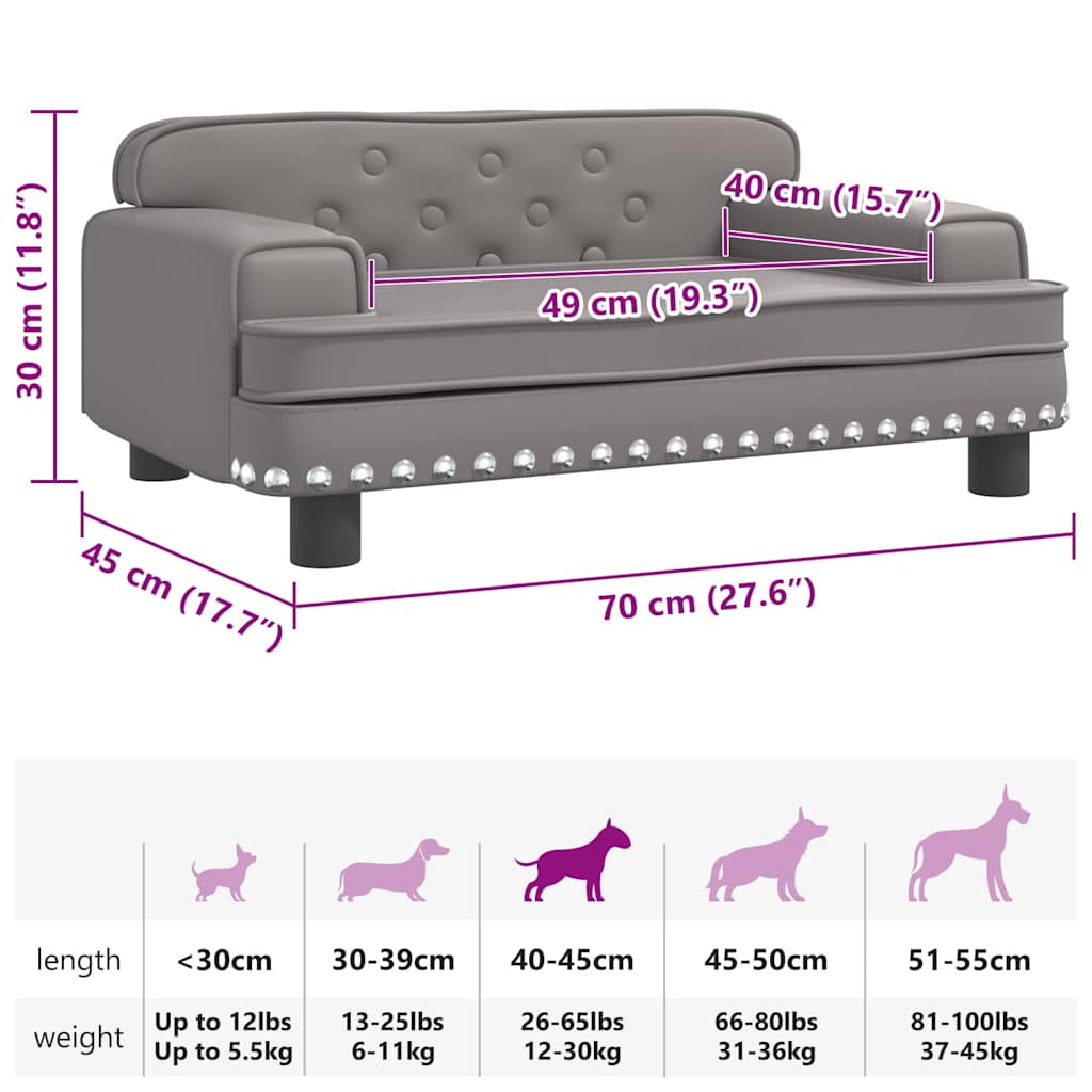 Lettino per Cani Grigio 70x45x30 cm in Similpelle