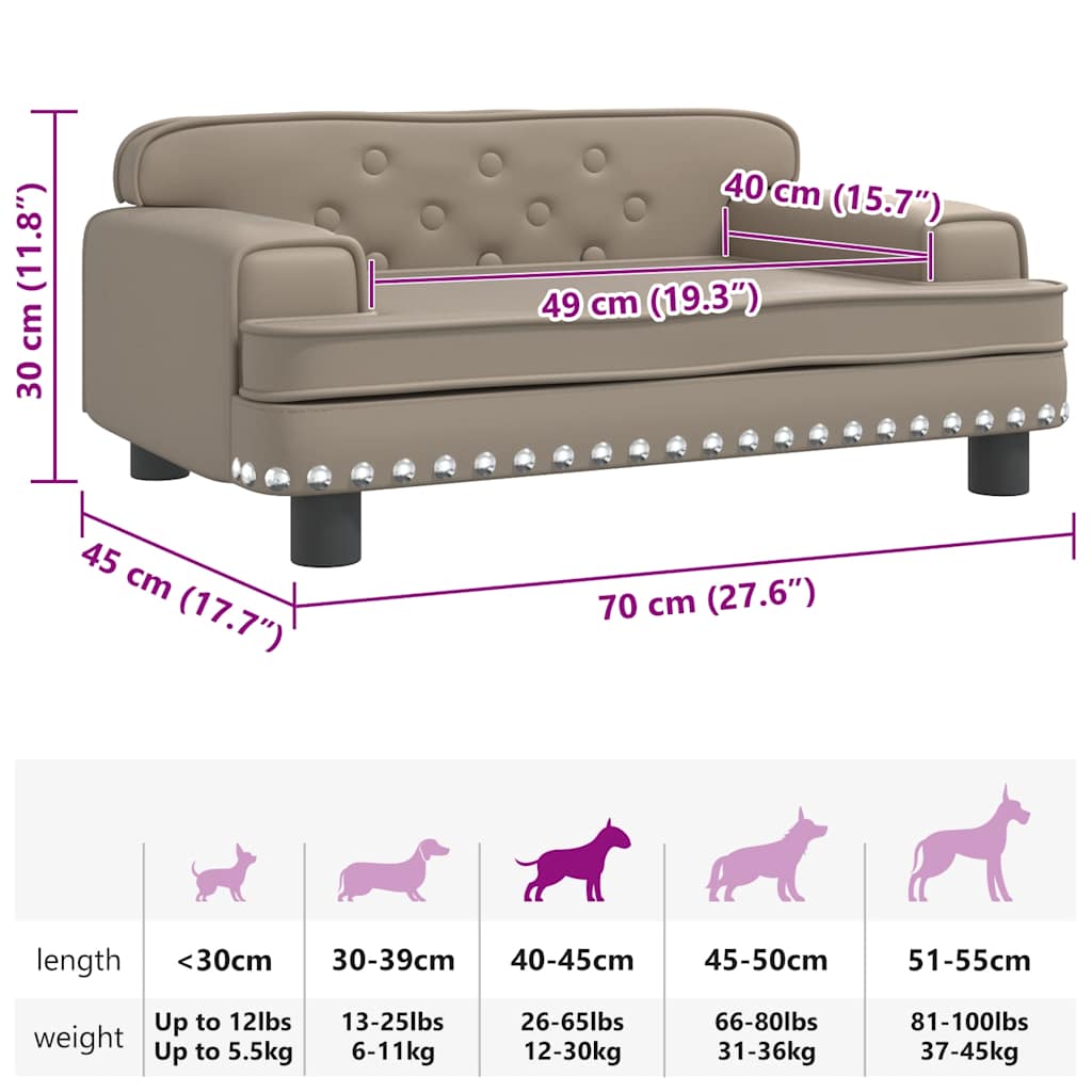 Lettino per Cani Cappuccino 70x45x30 cm in Similpelle