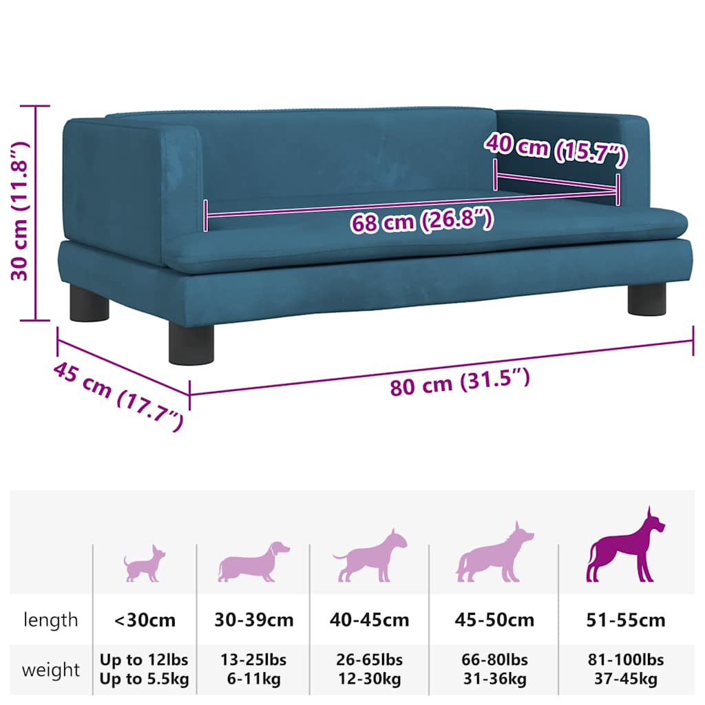 Lettino per Cani Blu 80x45x30 cm in Velluto