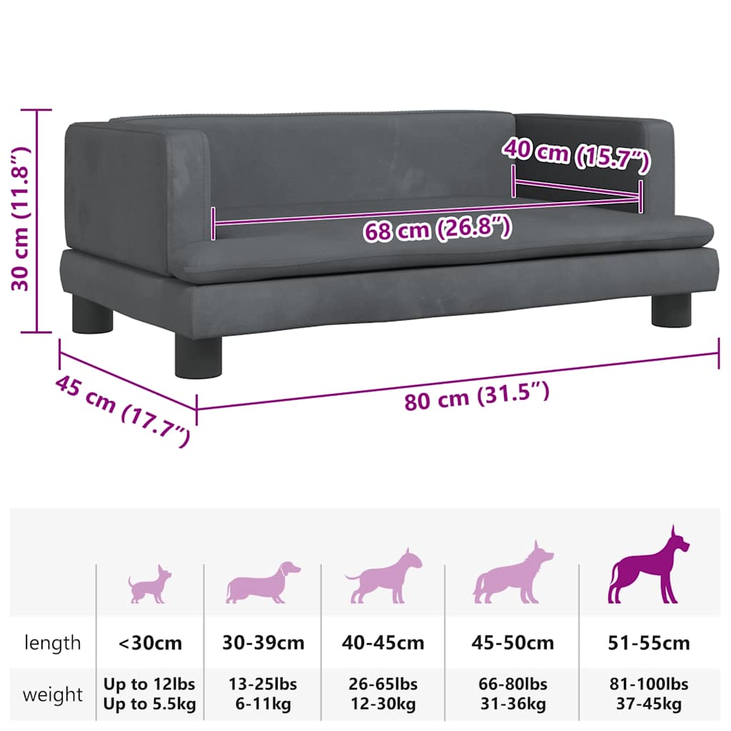Lettino per Cani Grigio Scuro 80x45x30 cm in Velluto