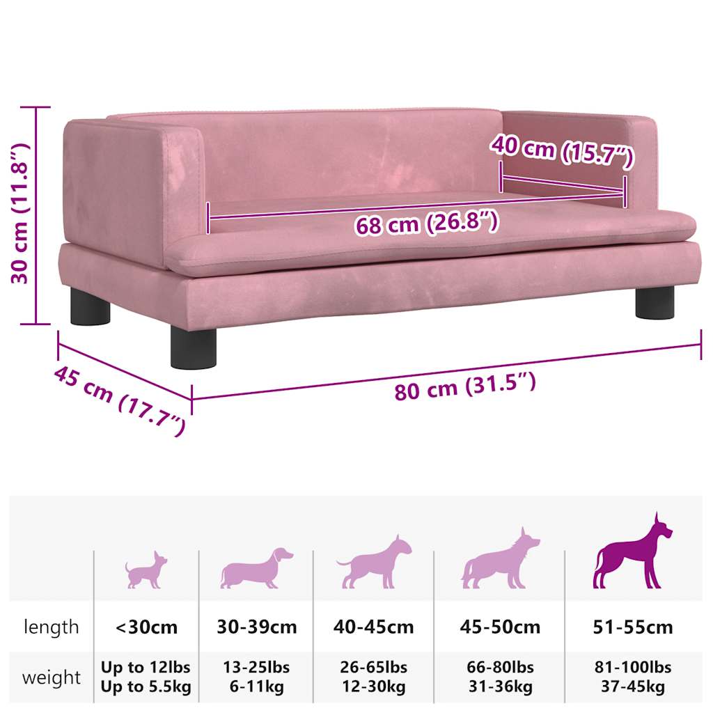 Lettino per Cani Rosa 80x45x30 cm in Velluto