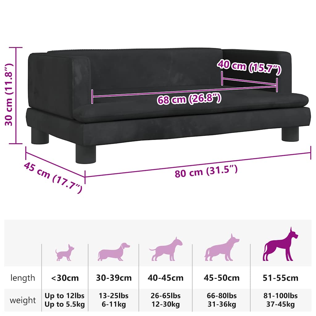 Lettino per Cani Nero 80x45x30 cm in Velluto