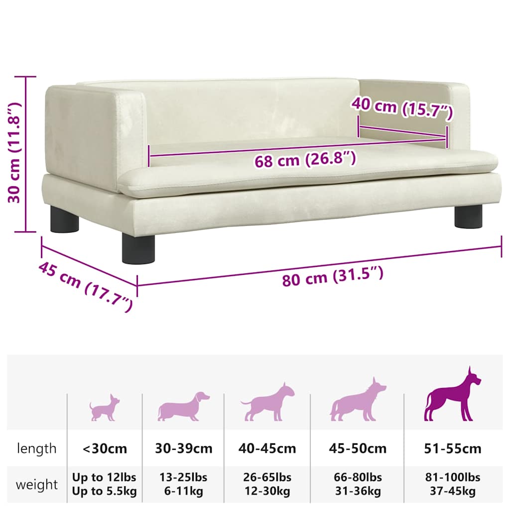 Lettino per Cani Crema 80x45x30 cm in Velluto