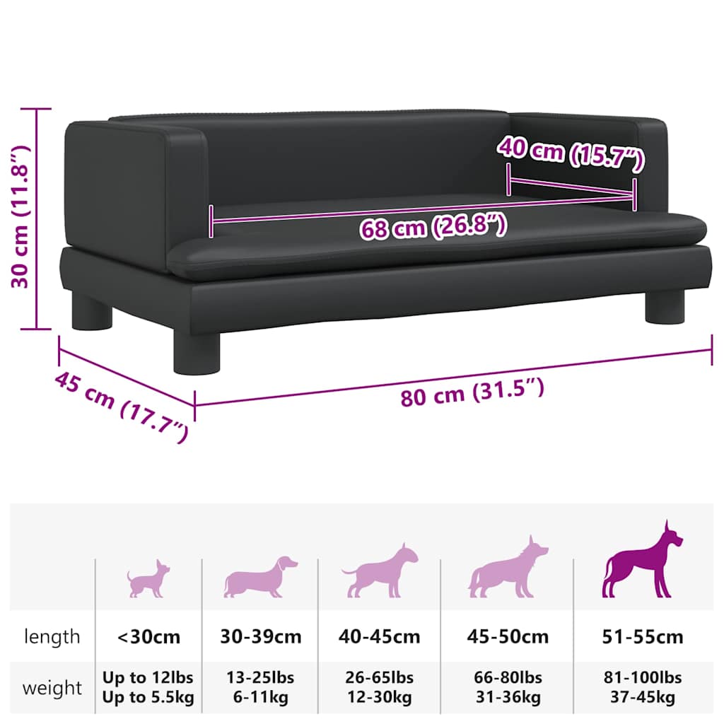 Lettino per Cani Nero 80x45x30 cm in Similpelle
