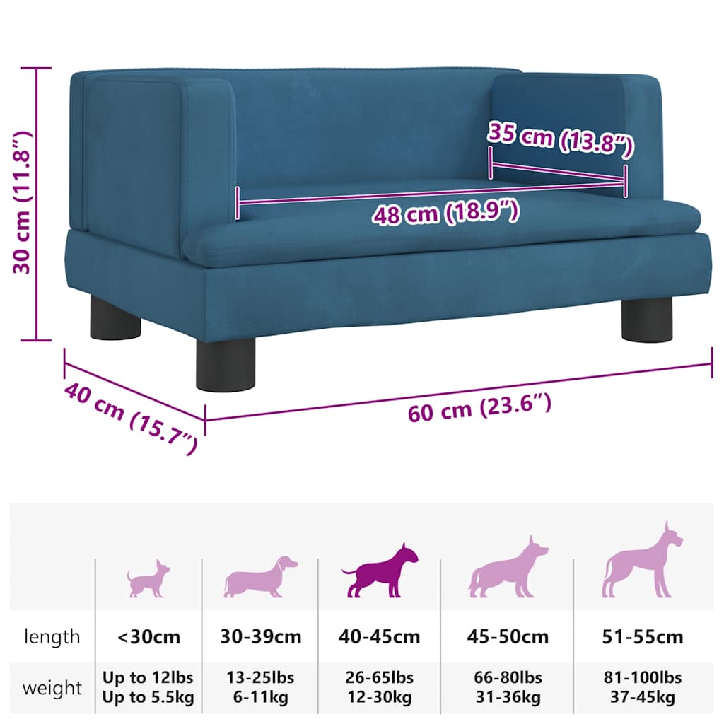 Lettino per Cani Blu 60x40x30 cm in Velluto