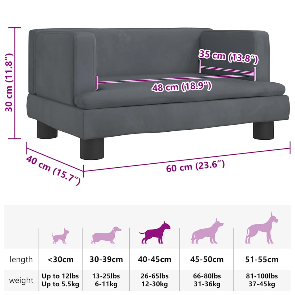 Lettino per Cani Grigio Scuro 60x40x30 cm in Velluto