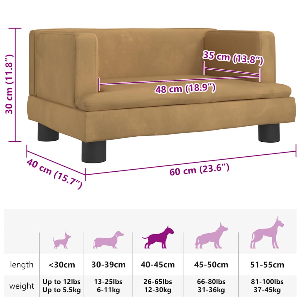 Lettino per Cani Marrone 60x40x30 cm in Velluto