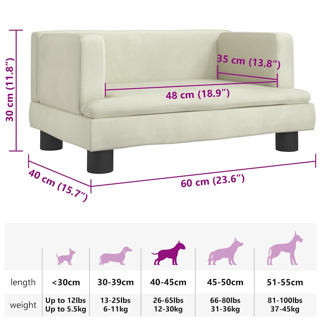 Lettino per Cani Crema 60x40x30 cm in Velluto