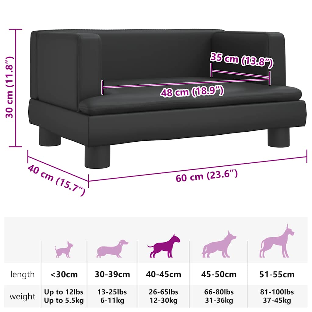 Lettino per Cani Nero 60x40x30 cm in Similpelle