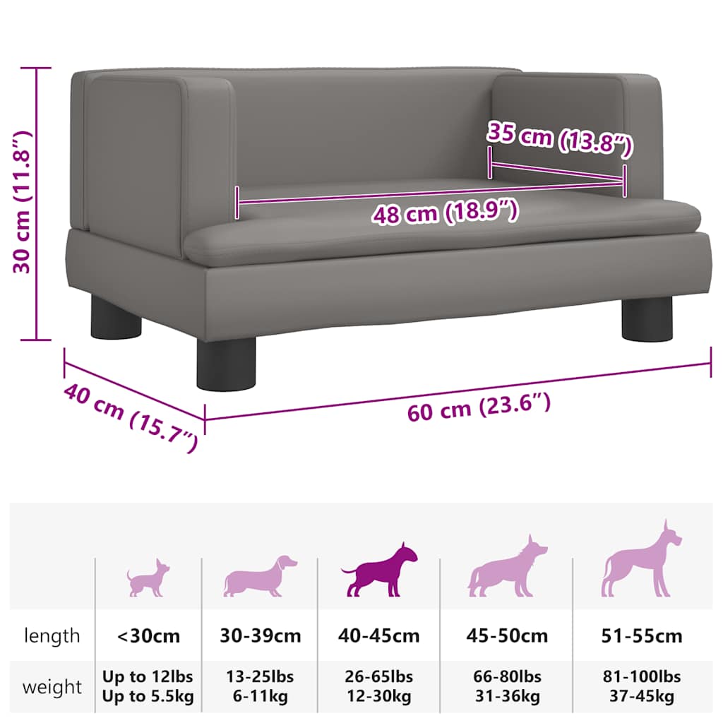 Lettino per Cani Grigio 60x40x30 cm in Similpelle