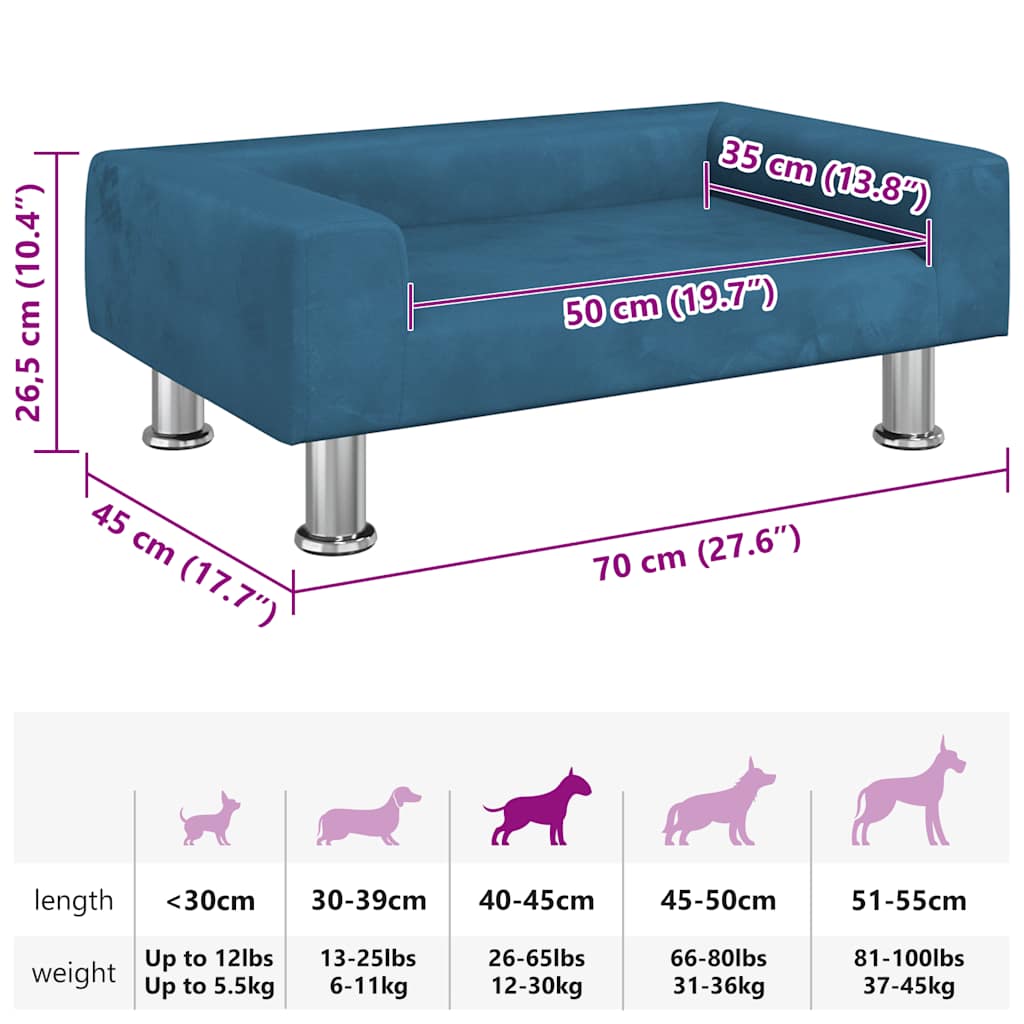 Lettino per Cani Blu 70x45x26,5 cm in Velluto
