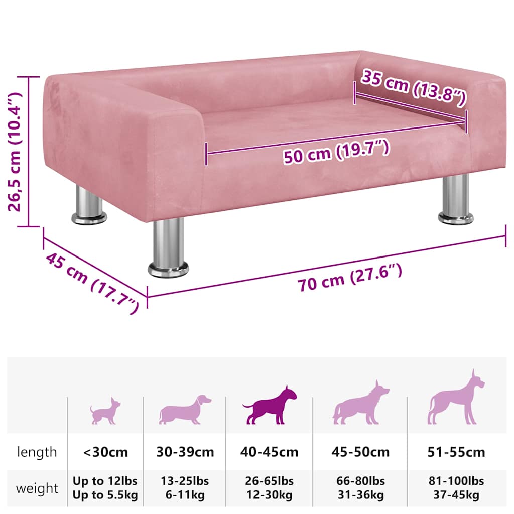 Lettino per Cani Rosa 70x45x26,5 cm in Velluto