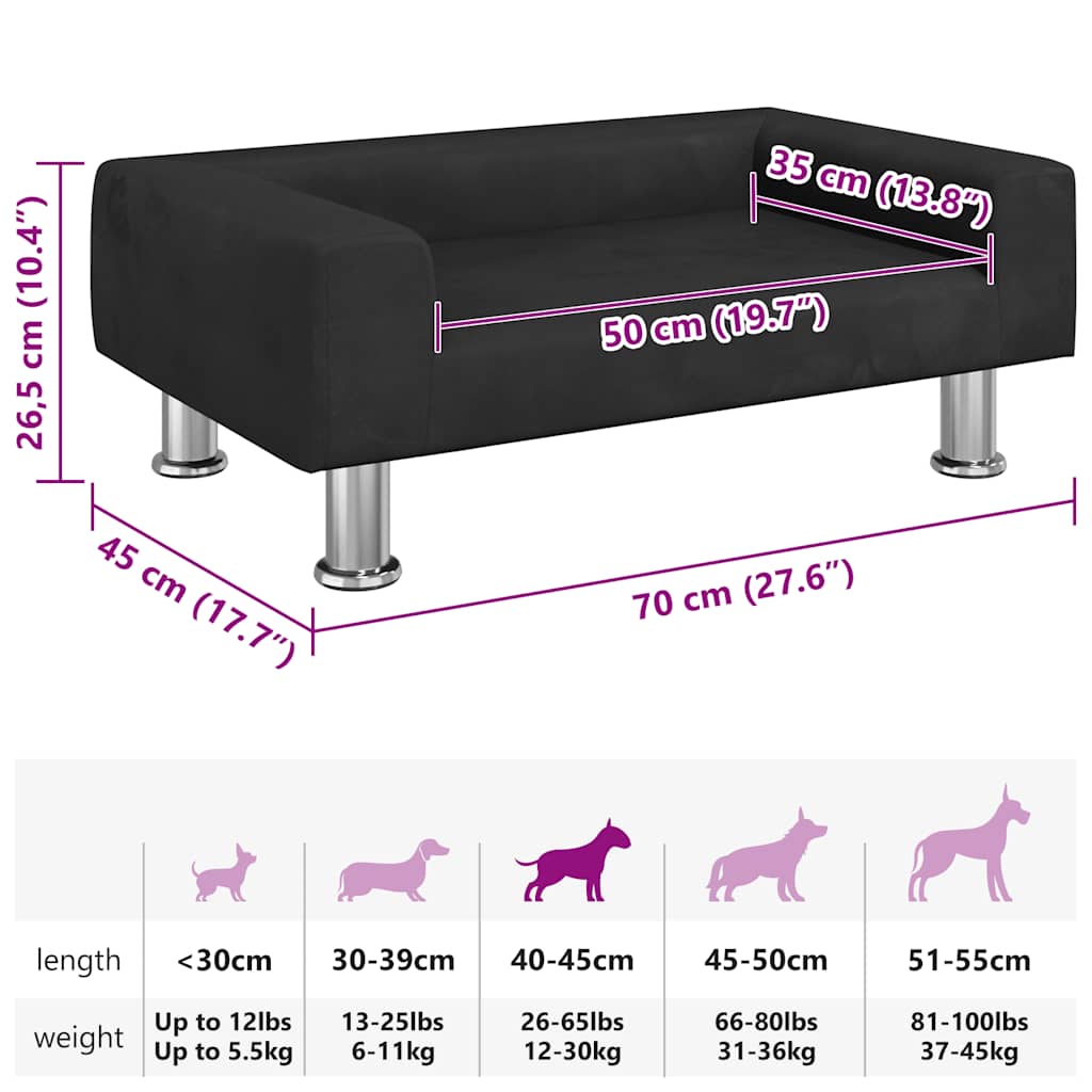 Lettino per Cani Nero 70x45x26,5 cm in Velluto