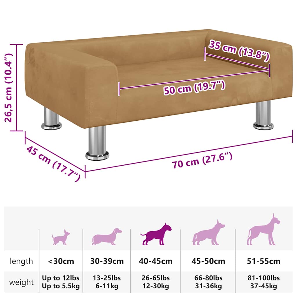 Lettino per Cani Marrone 70x45x26,5 cm in Velluto