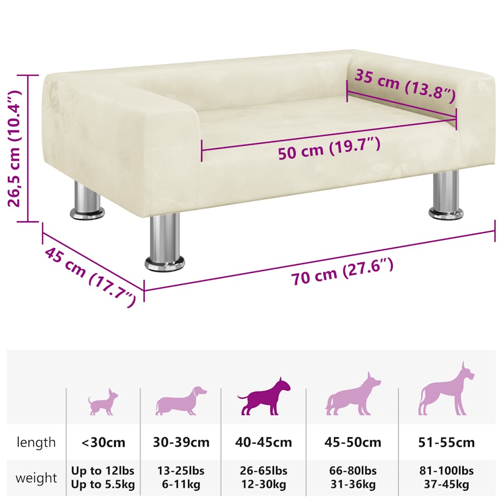 Lettino per Cani Crema 70x45x26,5 cm in Velluto
