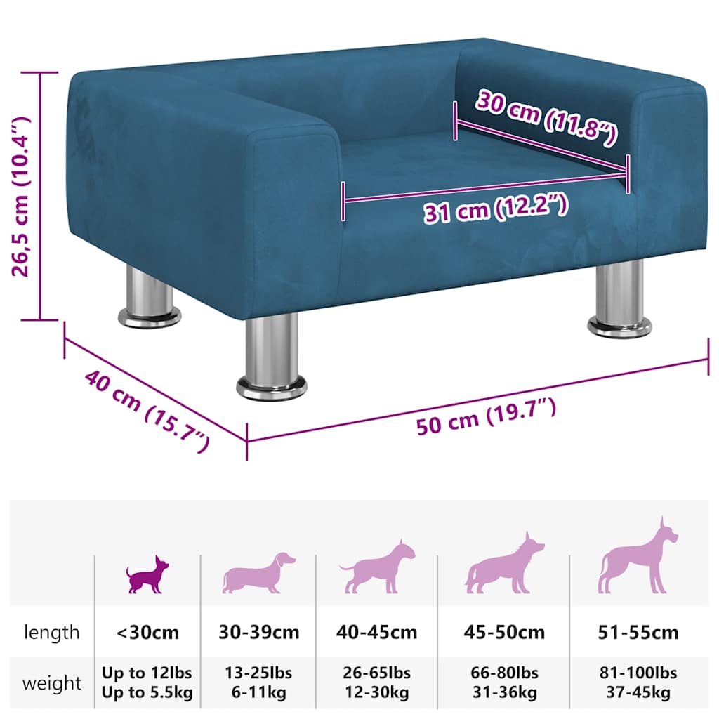 Lettino per Cani Blu 50x40x26,5 cm in Velluto
