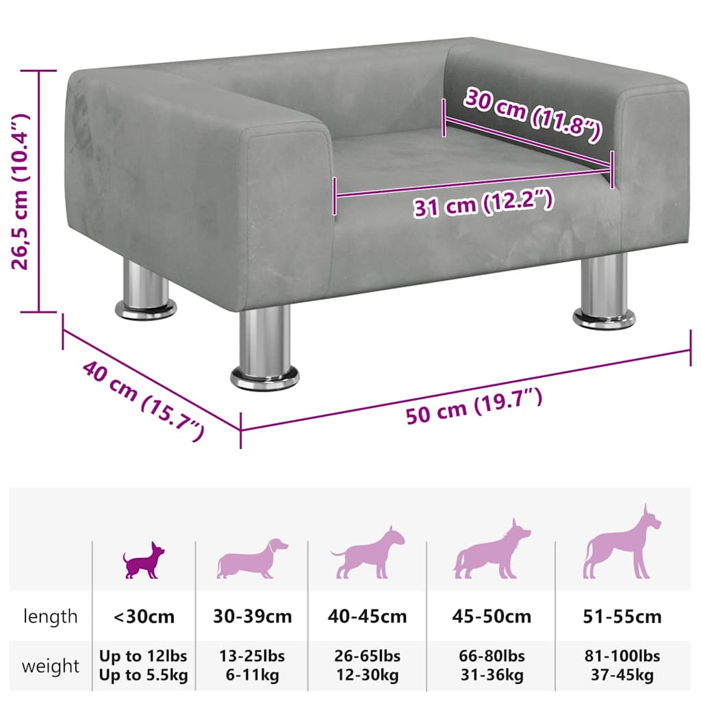 Lettino per Cani Grigio Chiaro 50x40x26,5 cm in Velluto