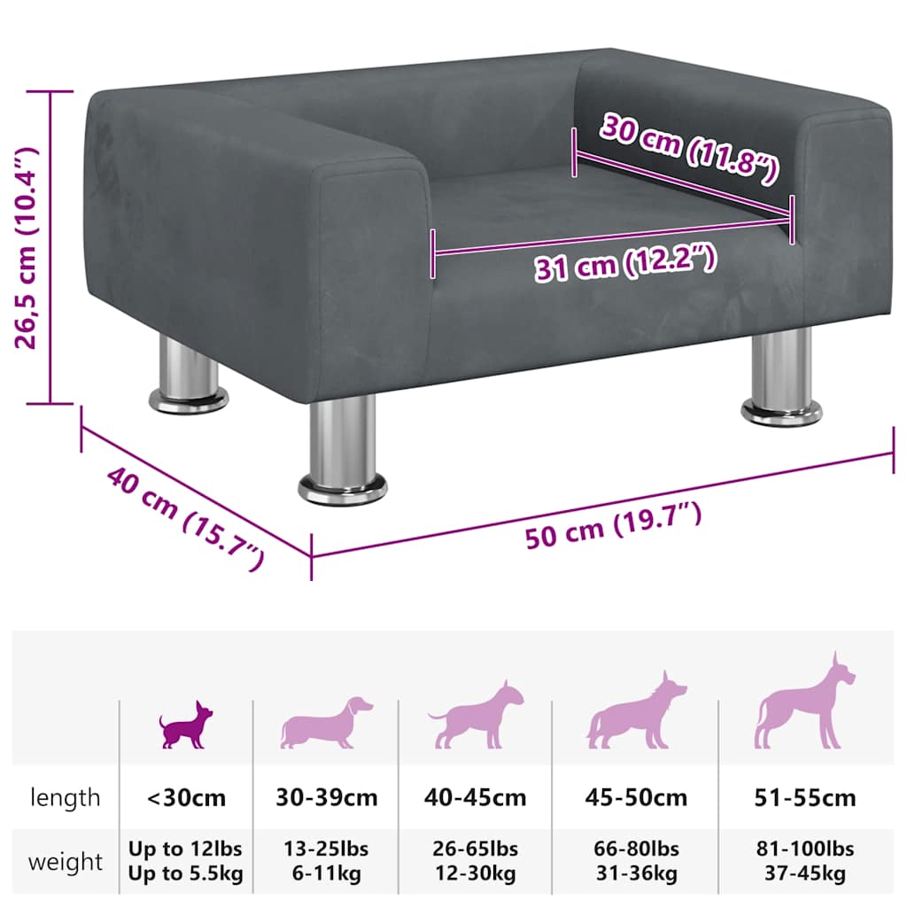 Lettino per Cani Grigio Chiaro 50x40x26,5 cm in Velluto