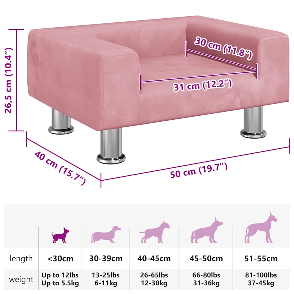 Lettino per Cani Rosa 50x40x26,5 cm in Velluto