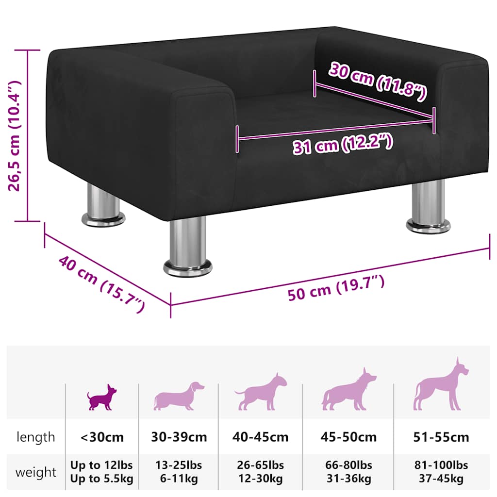 Lettino per Cani Nero 50x40x26,5 cm in Velluto