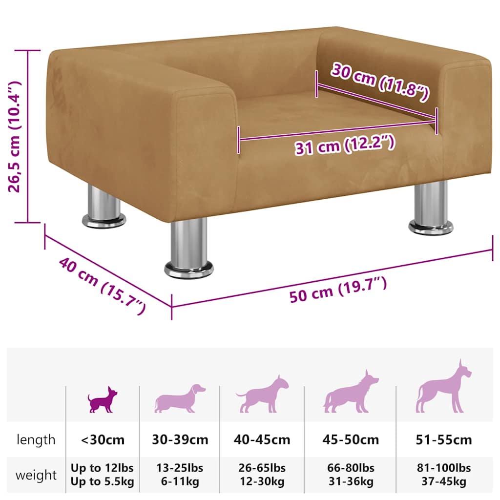 Lettino per Cani Marrone 50x40x26,5 cm in Velluto