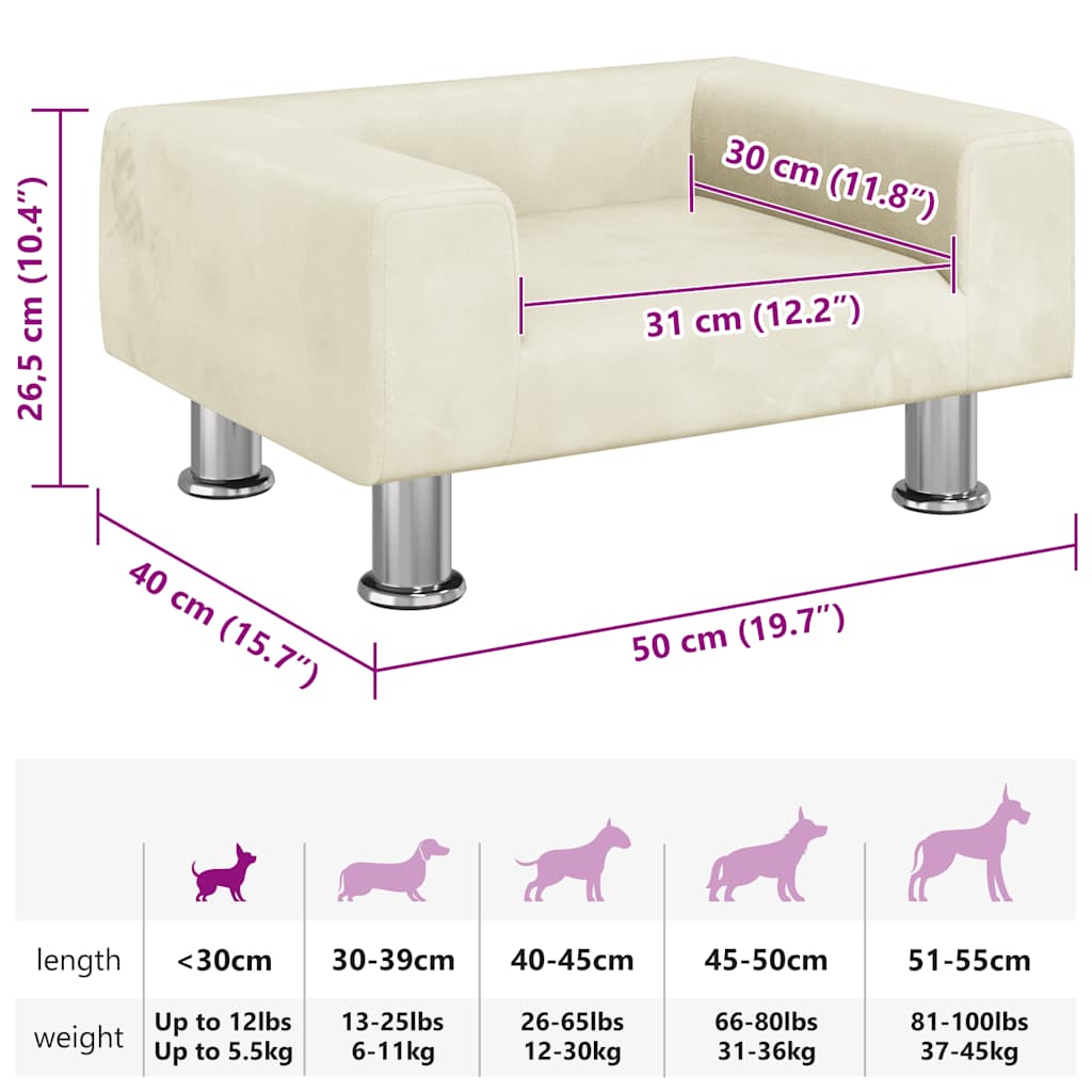 Lettino per Cani Crema 50x40x26,5 cm in Velluto