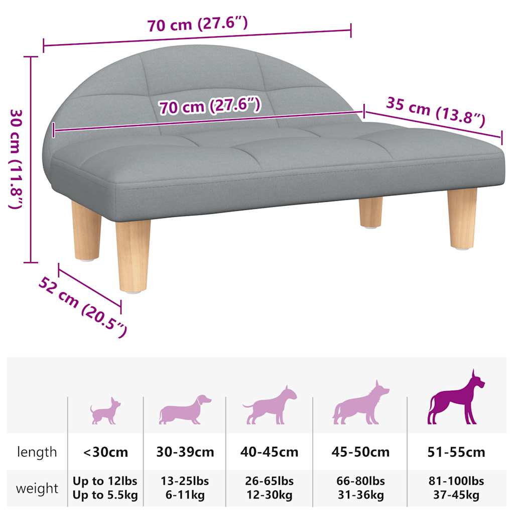 Lettino per Cani Grigio Chiaro 70x52x30 cm in Tessuto