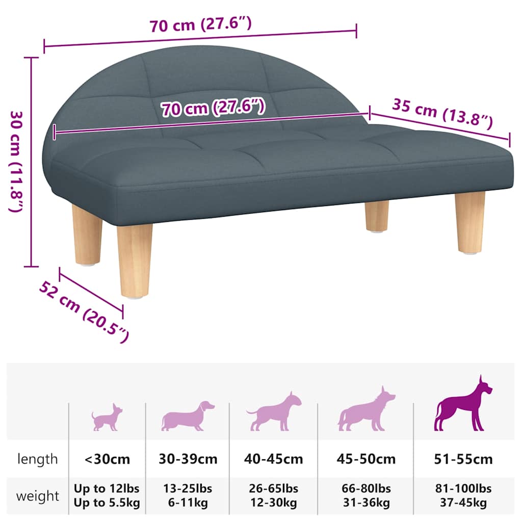 Lettino per Cani Grigio Scuro 70x52x30 cm in Tessuto