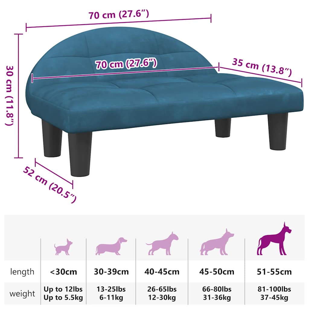 Lettino per Cani Blu 70x52x30 cm in Velluto