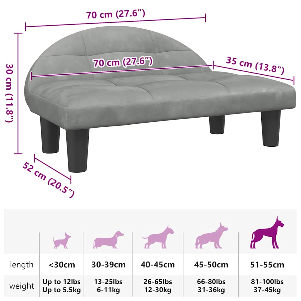 Lettino per Cani Grigio Chiaro 970x52x30 cm in Velluto