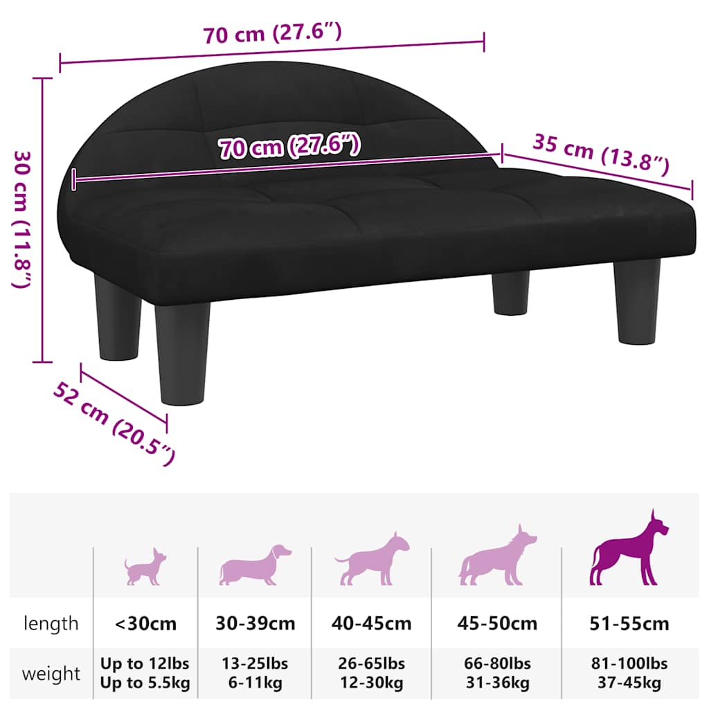 Lettino per Cani Nero 70x52x30 cm in Velluto