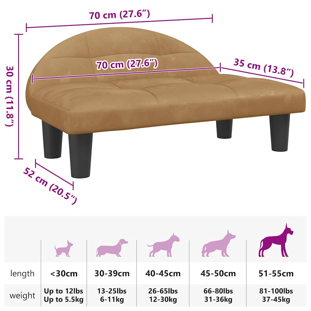 Lettino per Cani Marrone 70x52x30 cm in Velluto